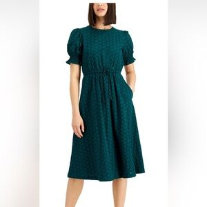 ALFANI Cotton Eyelet Puff-sleeve Midi Dress Forest Green women’s Large